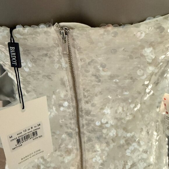 REVOLVE + Bardot Jinxa Mini White Sequin Sleeveless Dress Size 6 Medium - Picture 7 of 9